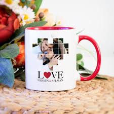 Fotografli Kalp Tasarim Kupa Bardak Kirmizi Kupalar Bardak Tasarim