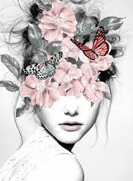So Pretty Woman With Flowers 10 Girl Portrait Butterflies Mixed Media Collage Art Print Collage Art Mixed Media Collage Portrait Art