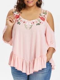 Plus Size Flare Sleeve Embroidery T Shirt Light Pink 3381590612 Size L Roupas Estranhas Looks Plus Size Blusas Femininas