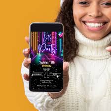 Neon Adult Birthday Party Invitation, Electronic Invite, Women Birthday,  Invitation for Her, Instant Download, Any Age, Editable Template