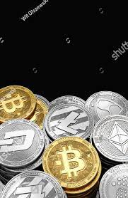 Different Cryptos Stacked Bitcoin Ethereum Litecoin Bitcoin Stock Illustration Black Backgrounds