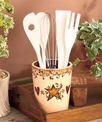 Country Primitive Heart Star Berry Utensil Crock Holder Organizer Kitchen Decor Country Kitchen Decor Kitchen Decor Kitchen Collection