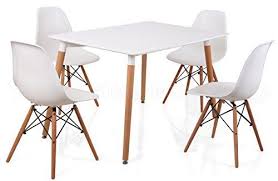 Eiffel Designer Dining Set 4 Dsw Chairs And 120x80cms Small Rectangular Table White With Natural Wood Legs Interesting Dining Room Rectangular Table Dsw Chair