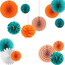 Use actual pumpkins as decor at your wedding reception! Amazon Com Teal And Tangerine Orange Paper Wheel Fans Pom Poms Balls Flowers For Wedding Birthday Party Decoration Easy Joy Teal Orange Arts Crafts Sewing