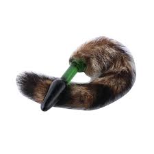 Fluffy Butt Plug - Fox tail - Green glass butt plug - Hismith®