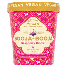 It's made from pea protein. Booja Booja Organic Raspberry Ripple Ice Cream Ocado