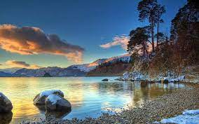 Wallpaper, gambar, pemandangan, matahari, terbenam, sunset, name : Pemandangan Alam Sunset Lake Rock Wallpaper Hd Wallpaperbetter