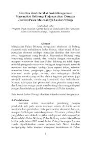Pemakaian kosakata terdapat pada leksikon bahasa asing, leksikon bahasa jawa, leksikon ilmu pengetahuan, kata sapaan, kata konotatif pada judul. Pdf Identitas Dan Interaksi Sosial Keagamaan Masyarakat Belitung Tinjauan Atas Dampak Tourism Pasca Meledaknya Laskar Pelangi