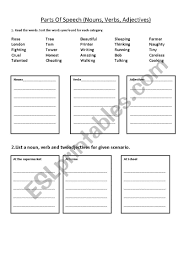 Free reading and writing worksheets from k5 learning; Nouns Verbs And Adjectives Esl Worksheet By Tanuja1809