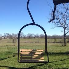 An Old Ski Lift Chair Redone Into A Tree Swing Made By Landon Ski Lift Chair Modern Wood Chair Blue Chairs Living Room