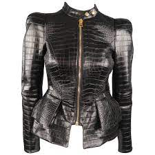 Tom Ford Size 4 Black Alligator Croc Embossed Scuba Peplum Leather Moto Jacket Peplum Leather Jacket Fur Leather Jacket Moto Jacket