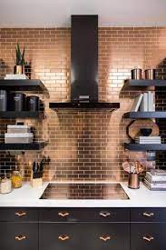 Stylish Copper And Bronze Colors Metal Accents Enhancing Beautiful Kitchen Designs Trendy Kitchen Backsplash Trendy Kitchen Tile Kitchen Design