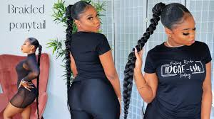 While she normally dons a wig, megan thee stallion just shared a picture of her natural hair and #hotgirlcurls is definitely a thing. Sleek Long Braided Ponytail On Thick Natural Hair Megan Thee Stallion Inspired No Heat Black Hair Information