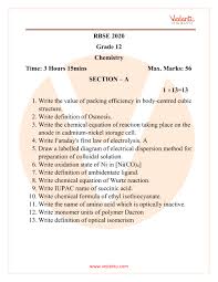 Cbse class 12 syllabus for chemistry for unit i: Rbse Class 12 Chemistry Question Paper 2020