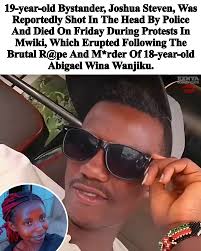 19-year-old Bystander, Joshua Steven, Was Reportedly Shot In The Head By  Police And Died On Friday During Protests In Mwiki, Which Erupted Following  The Brutal R@pe And M*rder Of 18-year-old Abigael Wina