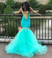 splendid gold appliqued tiffany blue tulle mermaid prom