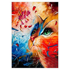 5d Diamond Painting Diy Colorful Cat Embroidery Cross Stitch Kit Home Decor Gift Cat Painting Art Cat Art