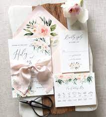 Elegant Blush Pink Floral Wedding Invitation Silk Ribbon Floral Wedding Invitations Handmade Wedding Invitations Fun Wedding Invitations