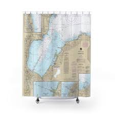 Saginaw Bay Lake Huron Nautical Chart Shower Curtains