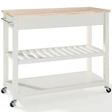 Constructed of asian hardwood and steel. Crosley 2 Drawer Natural Wood Top Kitchen Cart In White Kf30051wh