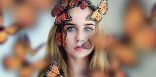 Picture Monarch butterfly Butterflies Face Girls Staring