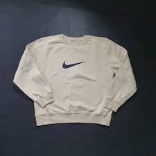 Nike Rare Vintage Nike Big Swoosh Creme Sweatshirt | Grailed