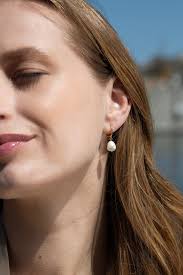 Baroque Pearl Drop Hoop Earrings: 18k Gold Sterling Silver Dangle