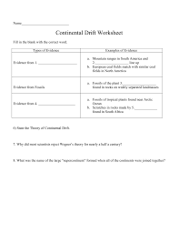 Continental Drift Worksheet