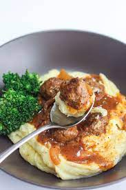 Salisbury Meatballs And Mashed Potatoes Recipe Comfort Food Recipes Beef Recipes