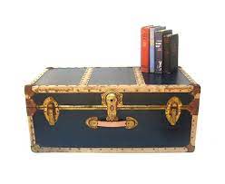 Товар 6 vintage saddle leather suitcase trunk case straps antique automotive luggage uk 6. Vintage Steamer Trunk Nautical Travel Trunk Navy Blue Brass Hardware Coffee Table Storage Vintage Steamer Trunk Steamer Trunk Travel Trunk