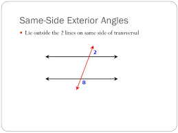 Also like with interior angles, the above exterior angles are equal when a transversal line crosses 2 parallel lines. Properties Of Equality And Congruence And Proving Lines Parallel Ppt Video Online Download
