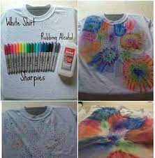 Fun And Easy Tie Dye 1 Place Hard Surface Underneath Shirt To Prevent Bleeding 2 Use Sharpies To Create Circular Sharpie Shirts Sharpie Tie Dye Tie Dye Diy