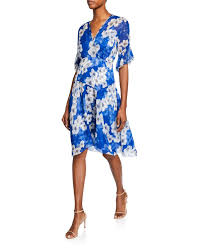 Elie Tahari Ava Floral Print Surplice Short Sleeve Silk Dress Silk Print Dress Silk Dress Dresses