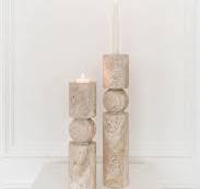 Ecru Travertine Stone Candle Holder