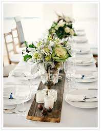 Maybe you would like to learn more about one of these? Table Decor With Wood Plank Centerpiece Wood Centerpieces Rustic Table Runners Rustic Table Decor