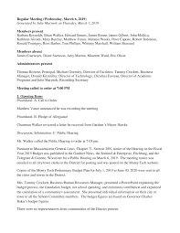 Regular Meeting (Wednesday, March 6, 2019) Generated by Julie Marynok