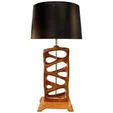 Sculptural Hand Carved Wood Table Lamp 1950s Table Lamp Wood Lamp Wooden Lamp