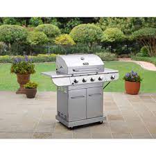 It features foldable side panels and a storage cabinet underneath to give you more space. Better Homes And Gardens Stainless Steel 4 Burner Gas Grill With Side Burner Walmart Com Walmart Com