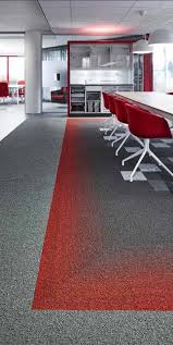 Inspiring office carpet, commercial interiors and floors from shaw contract. We Like This Red Interior Design At Hafele Netherlands Fuse Is A Striking Carpet Tile That Adds Movemen Carpet Tiles Design Carpet Tiles Office Office Carpet