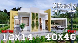 Modern house design 12×14 meter 40×46 feet 2 beds. House Design Idea 12x14 Meter 40x46 Feet 2 Beds Full Plans Youtube