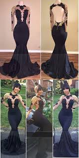 2018 Hot Black Mermaid Prom Dresses Gold Lace Appliques See Through Open Back Long Sleeves Prom Evening Gowns P188 Black Mermaid Prom Dress Prom Dresses Long With Sleeves Prom Dresses Modest
