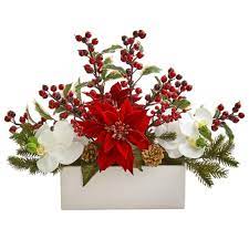 Good Cost Free Nearly Natural Phalaenopsis Orchid Poinsettia And Holly Berry Artificial Arr Christmas Flower Arrangements Christmas Flowers Flower Arrangements