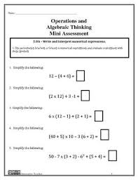 Operations And Algebraic Thinking Assessments Grade 5 Oa 1 2 Algebraic Thinking Innovative Teacher Education Math