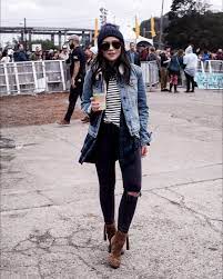 Fall Outfit Idea Treasure Island Music Festival Stripes Beanie Frye Tassel Boots Winter Festival Outfit Festival Outfit Festival Outfits