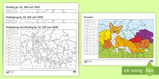 Randomly generated and self marking. Multiplying And Dividing By 10 100 1000 Colour By Number