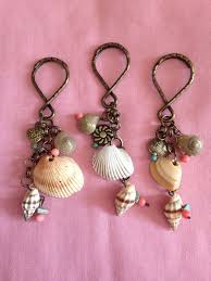 Beachy Sea Shell Bronze Key Chain Beads Coral Turquoise Shells Seashore Summer Fun Womens Girls Beaded Jewelry Diy Wire Work Jewelry Shell Jewelry