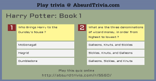 This covers everything from disney, to harry potter, and even emma stone movies, so get ready. Trivia Quiz Harry Potter Book 1