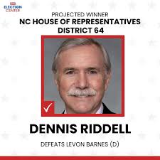 Republican Dennis Riddell won the North Carolina House of Representatives  District 64 seat by 54.95% of the votes. Democrat LeVon Barnes received  45.05% of the votes. This will be Riddell's seventh term in office.