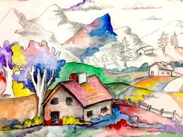 6th Grade Landscape Example We Focus On Foreground Middle Ground And Background I Demonstrate Overla Elementary Art Projects Homeschool Art Elementary Art