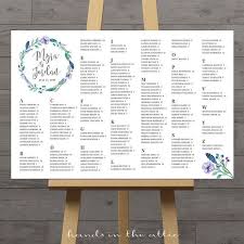 table seating plan wedding printable blue floral reception